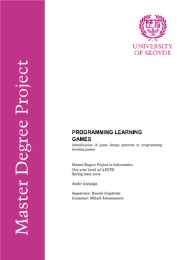 PROGRAMMING LEARNING GAMES Identification of Game Design Patterns in Programming Learning Games