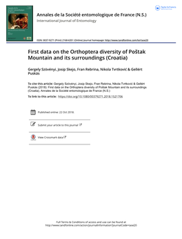 First Data on the Orthoptera Diversity of Poštak Mountain and Its Surroundings (Croatia)