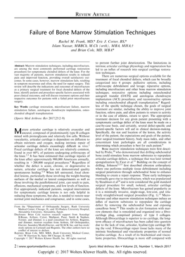 Failure of Bone Marrow Stimulation Techniques