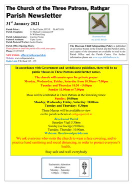 Parish Newsletter 31St January 2021 Parish Priest : Fr Paul Taylor, PP,VF