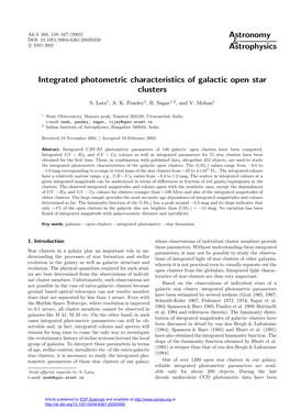 Astronomy & Astrophysics Integrated Photometric Characteristics of Galactic Open Star Clusters