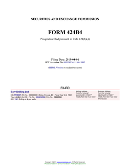 Borr Drilling Ltd Form 424B4 Filed 2019-08-01