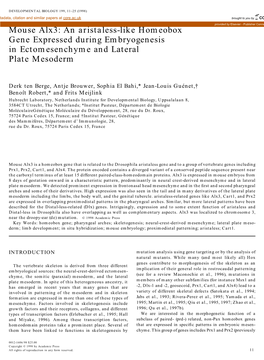 Mouse Alx3: an Aristaless-Like Homeobox Gene Expressed During Embryogenesis in Ectomesenchyme and Lateral Plate Mesoderm