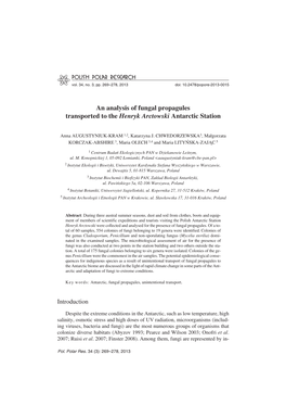 An Analysis of Fungal Propagules Transported to the Henryk Arctowski Antarctic Station