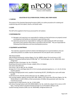 Isolation of Cells from Spleen, Thymus, and Lymph Nodes 1 Purpose