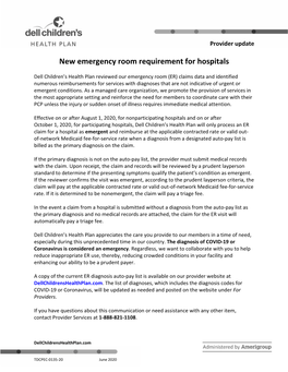 New Emergency Room Requirement for Hospital and Autopay List of Diagnosis Codes