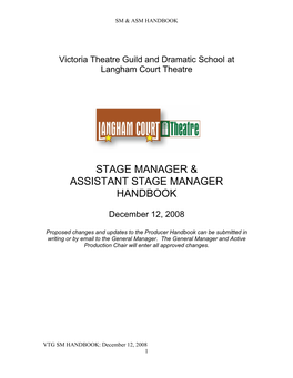 Stage Manager & Assistant Stage Manager Handbook