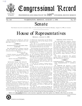 Congressional Record United States Th of America PROCEEDINGS and DEBATES of the 105 CONGRESS, SECOND SESSION