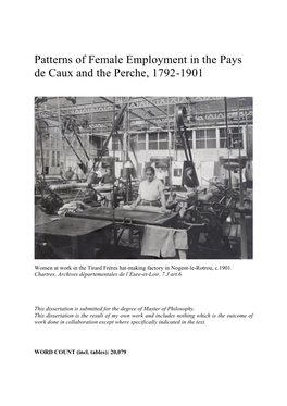 Patterns of Female Employment in the Pays De Caux and the Perche, 1792-1901