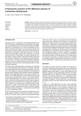 A Taxonomic Revision of the Malesian Species of &lt;I&gt;Lasianthus&lt;/I&gt;