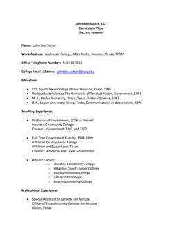 John Ben Sutter, J.D. Curriculum Vitae (I.E., My Resume)