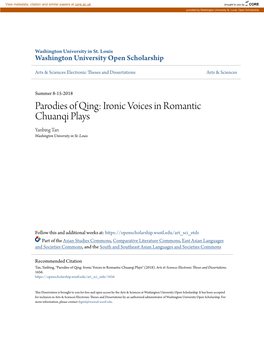 Parodies of Qing: Ironic Voices in Romantic Chuanqi Plays Yanbing Tan Washington University in St