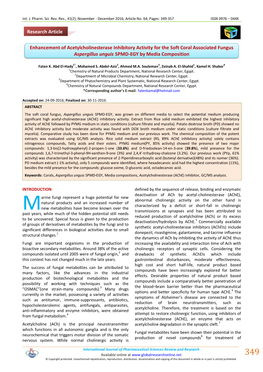 Enhancement of Acetylcholinesterase Inhibitory Activity for the Soft Coral Associated Fungus Aspergillus Unguis SPMD-EGY by Media Composition