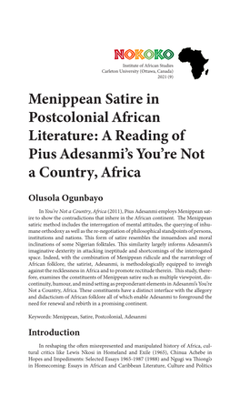 (2011), Pius Adesanmi Employs Menippean Sat- Ire to Show the Contradictions That Inhere in the African Continent