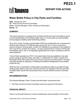 REPORT for ACTION Water Bottle Policy in City Parks and Facilities