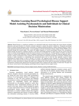 Machine Learning Based Psychological Disease Support Model Assisting Psychoanalysts and Individuals in Clinical Decision Ministration