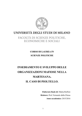 Insediamento E Sviluppo Delle Organizzazioni Mafiose Nella Martesana