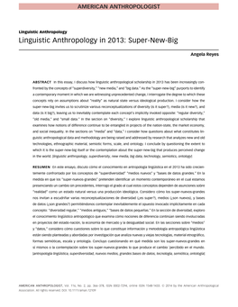 Linguistic Anthropology in 2013: Super-New-Big