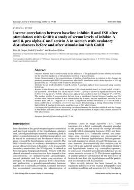 A Study of Serum Levels of Inhibin a and B, Pro Alpha-C and Activin a in Women with Ovulatory Disturbances Before and After Stimulation with Gnrh