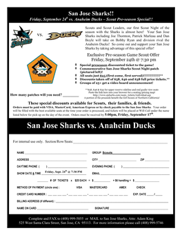 San Jose Sharks Vs. Anaheim Ducks