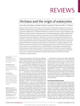 Archaea and the Origin of Eukaryotes