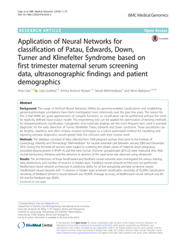 Application of Neural Networks for Classification of Patau, Edwards