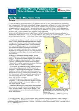 Mali Profil Sikasso Zone Agricole Mais Coton Fruits Cercle De Kolondieba