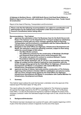 A361/A39 North Devon Link Road South Molton to Bideford Approval to Proceed with Submission of Full Business Case, Tender Award & Construction