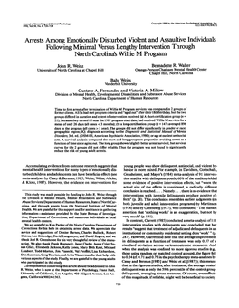 Arrests Among Emotionally Disturbed Violent and Assaultive Individuals Following Minimal Versus Lengthy Intervention Through North Carolina's Willie M Program