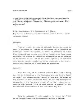Composición Biogeográfica De Los Neurópteros De Guadalajara (Insecta, Neuropteroidea: Pla­ Nipennia)