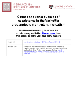 Causes and Consequences of Coexistence in the Vachellia Drepanolobium Ant-Plant Mutualism