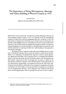 The Importance of Being Monogamous: Marriage and Nation Building in Western Canada to 1915