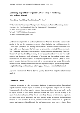 Enhancing Airport Service Quality: a Case Study of Kaohsiung International Airport