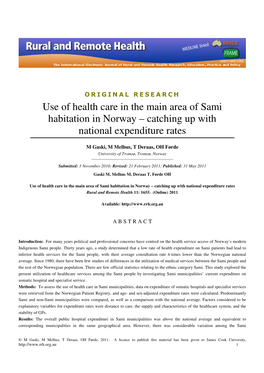 Use of Health Care in the Main Area of Sami Habitation in Norway – Catching up with National Expenditure Rates