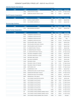 VERMONT QUARTERLY PRICE LIST - 05/01/21 Thru 07/31/21