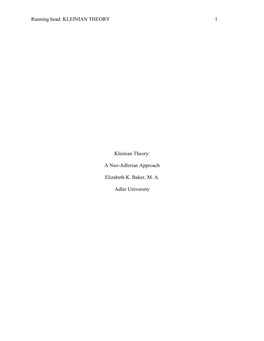 A Neo-Adlerian Approach Elizabeth K. Baker, MA Adler University