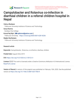 Campylobacter and Rotavirus Co-Infection in Diarrheal Children in a Referral Children Hospital in Nepal