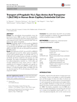 Transport of Pregabalin Via L-Type Amino Acid Transporter 1 (SLC7A5) in Human Brain Capillary Endothelial Cell Line