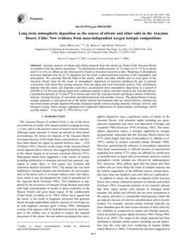 Long Term Atmospheric Deposition As the Source of Nitrate and Other Salts in the Atacama Desert, Chile