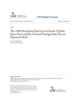 The 1960 Presidential Election in Florida: Did the Space Race and the National Prestige Issue Play an Important Role?