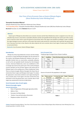 Over View of Socio Economic Data on Eastern Ethiopia Region (Harar Biodiversity Center Working Zone)
