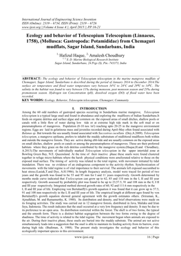 Ecology and Behavior of Telescopium Telescopium (Linnaeus, 1758), (Mollusca: Gastropoda: Potamididae) from Chemaguri Mudflats, S