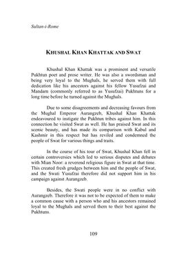 Khushal Khan Khattak and Swat