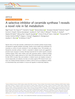 A Selective Inhibitor of Ceramide Synthase 1 Reveals a Novel Role in Fat Metabolism