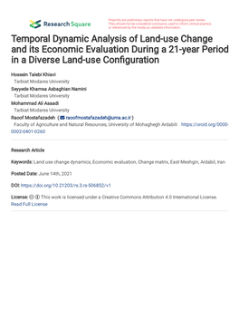 Temporal Dynamic Analysis of Land-Use Change and Its Economic Evaluation During a 21-Year Period in a Diverse Land-Use Con Gurat