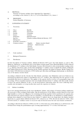 Transfer of Varanus Melinus from Appendix II to Appendix I According to the Criteria a I, B I, Iv, C Ii, D of Resolution 9.24, Annex 1