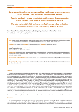 Caracterización Del Riesgo Por Exposición a Metilmercurio Por Consumo No Intencional De Carne De Tiburón En Mujeres De México