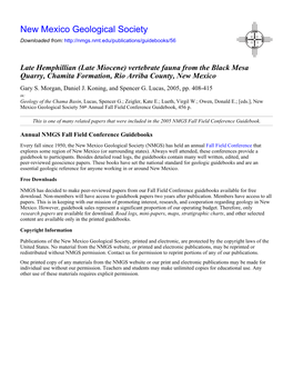 Vertebrate Fauna from the Black Mesa Quarry, Chamita Formation, Rio Arriba County, New Mexico Gary S