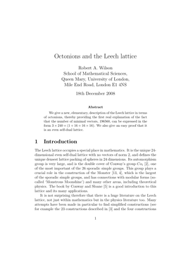 Octonions and the Leech Lattice