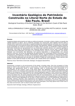 Inventário Geológico Do Patrimônio Construído No Litoral Norte